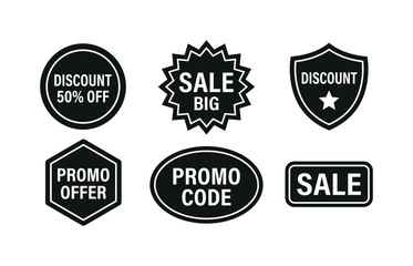 Fototapeta premium Collection of black and white sale and discount promotion badges