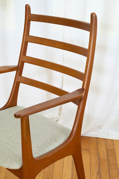 Teak mid-century modern solid wood upholstered dining chairs