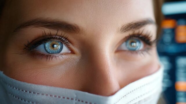 Azure Gaze: Captivating close-up of a woman with striking blue eyes, suggesting a sense of focus, clarity, and perhaps a touch of mystery.