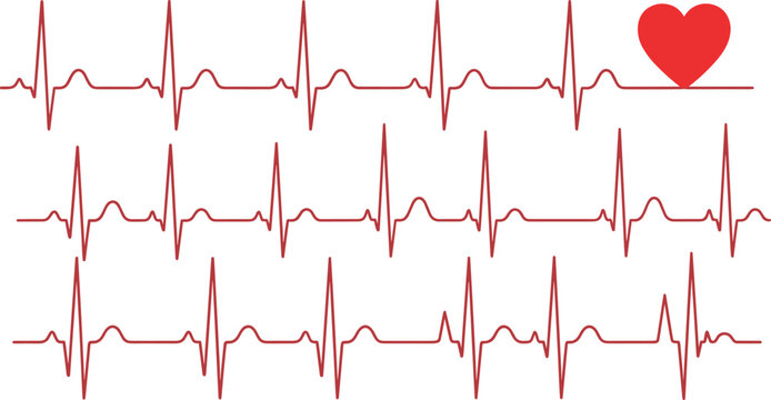 Heartbeat line vector set electrocardiogram pulse waves with heart symbol medical cardiology illustration isolated