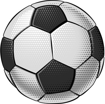 A soccer football ball isolated icon cartoon illustration in a retro popart halftone comic book style