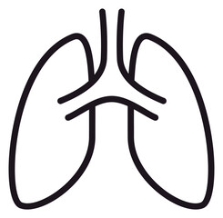 Minimalist black line art vector icon of human lungs, representing the respiratory system and breathing. Scalable illustration for medical, healthcare, and wellness designs on white background. © Eshal