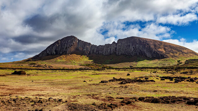 The landscape of Easter Island in the Pacific Ocean