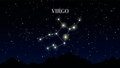 Virgo zodiac Star constellation on dark background of night sky with stars. Astrology or astronomy vector design element © Evelin