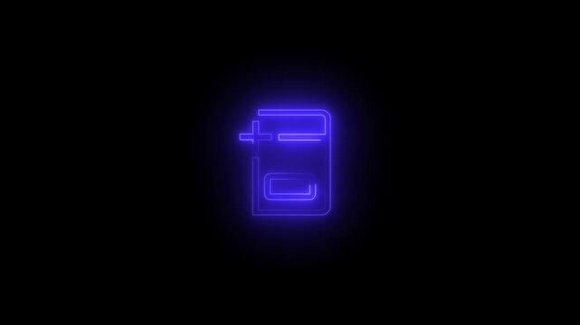 Neon glowing blue color dictionary add book icon on black background animation