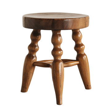 Hand Carved Beech Wood Three‑Legged Stool with Transparent Background