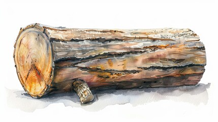 Fototapeta premium Watercolor illustration of log, wooden texture.
