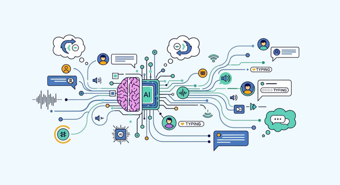 Conceptual illustration of artificial intelligence and machine learning integration with digital technology.