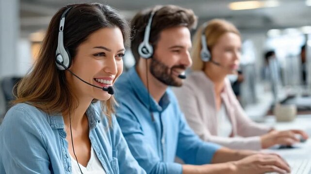 Customer Support Representatives in Action: Focused and dedicated customer support representatives assist clients, embodying professionalism and offering solutions with attentive service.