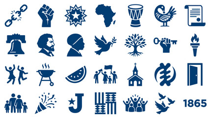 Collection of African American heritage symbols and icons representing freedom history and culture © Iconique Studio
