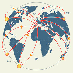 Global flight routes map on earth globe representing international logistics and worldwide connectivity networks with connection logistics international transport aviation shipping delivery © Md