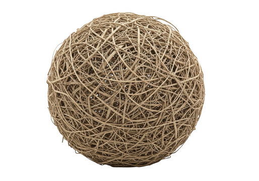 Intricate woven pattern on a handcrafted rattan ball isolated on transparent background