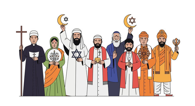 Diverse Religious People Holding Symbols of Faith Together, Unity, Tolerance
