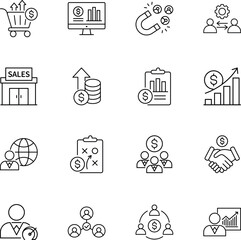 Business and finance line vector icon set, graph, money, cart, handshake, customer, strategy © Sifat Shop