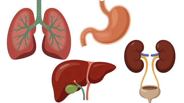 An artistic representation showcasing the vital human organs including the lungs, stomach, liver, and kidneys, emphasizing their crucial role in bodily functions