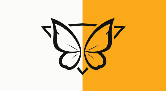 A graphic design featuring a stylized butterfly silhouette centered against a split color background