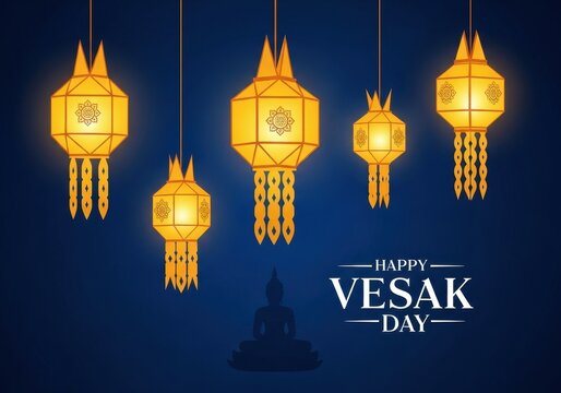 A festive illustration featuring glowing traditional lanna lanterns for celebrating vesak day