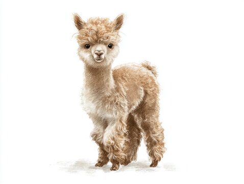 Adorable llama cria drawing realistic texture cozy animal nursery artwork