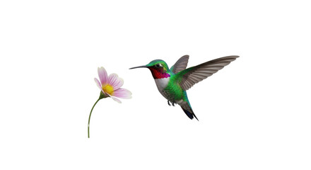 Fototapeta premium Hummingbird hovering near pink flower