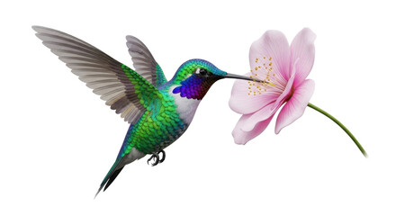 Fototapeta premium Hummingbird Sipping Nectar from Pink Flower