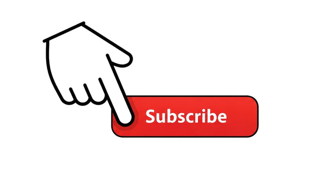 A hand pressing a red subscribe button with white text indoors