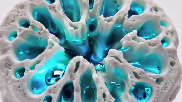 Extreme Macro View of Porous Matte White Biological Bone Matrix with Neon Glow