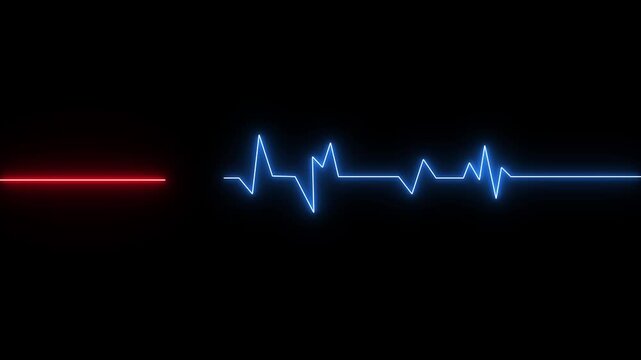 Heart Failure, Life Stopping, Medical Emergency, Health Crisis, Cardiac Arrest, And Critical Care Concepts. Medical Animation of a Green Heartbeat Wave Transitioning Into A Straight Red Flatline. 4K
