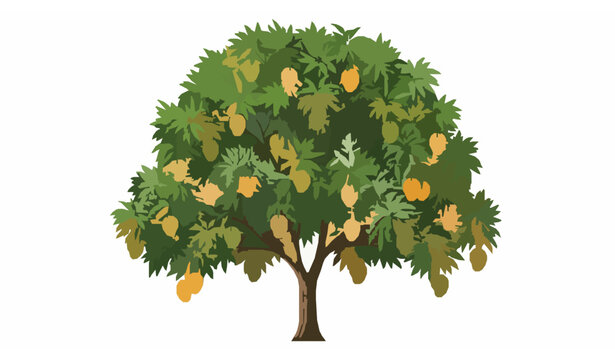 Yellow Mango Tree Illustration Isolated on White Background Tropical Fruit Plant