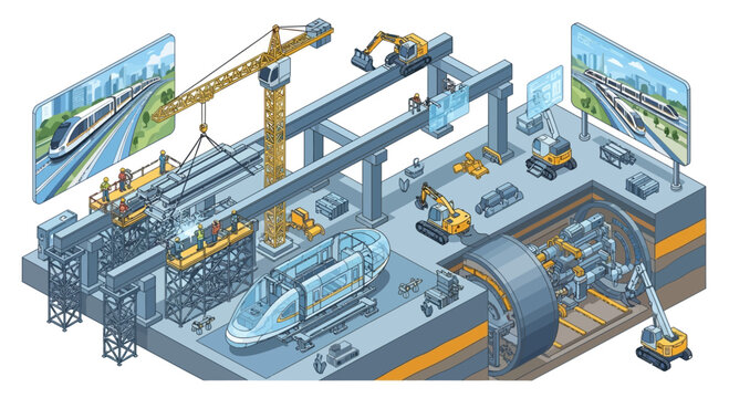 High-Speed Train Construction and Tunnel Boring Machine Project