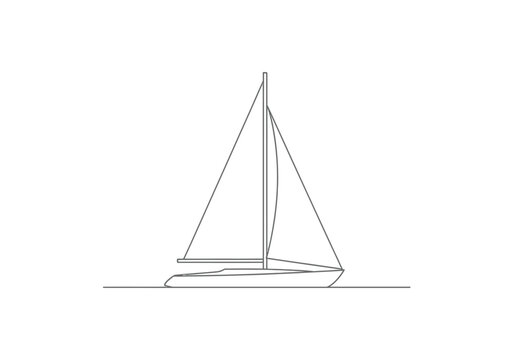 Minimalist line art illustration of a single sailboat with a mast and sail