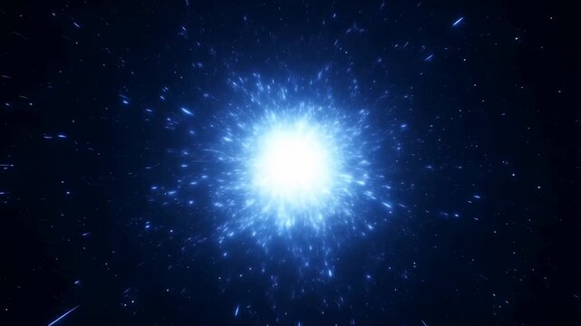 Bright blue explosion of light in a dark space background. Represents cosmic energy, creation, and the vastness of the universe