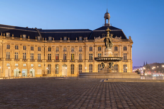 Bordeaux, France - view of Place de la Bourse square at dusk