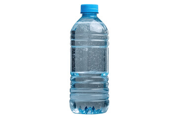 Fototapeta premium Water bottle made from clear plastic with a blue cap, full of fresh pure drinking water, hydrating and refreshing, transparent background
