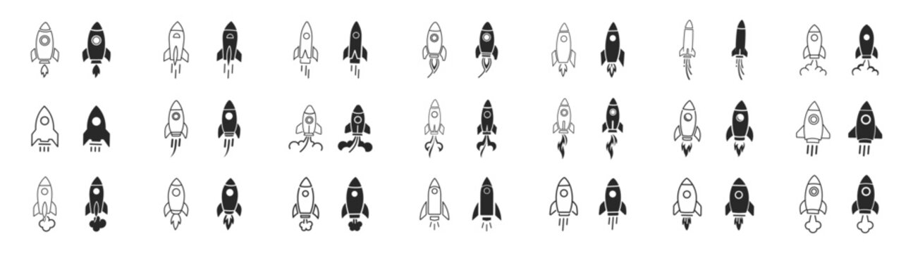 Rocket launch space flight outline icon set on transparent background