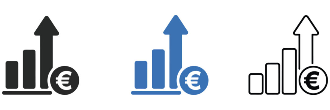 Cost Increase Icons Euro Growth Inflation Finance Price Rise Economic Trend Vector Illustration Set Isolated Background
