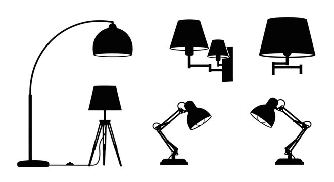 Collection of various desk lamps and lighting fixtures.