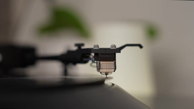Turntable stylus playing vinyl record