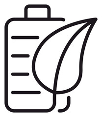 Green energy battery vector icon with a leaf symbol, representing eco-friendly power, sustainable technology, renewable energy sources, and environmental conservation illustration. © Rupali
