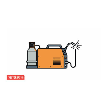 Portable mig welding machine with gas cylinder vector graphic design