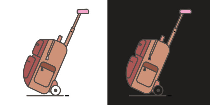 rolling suitcase with travel essentials flat design vector illustration