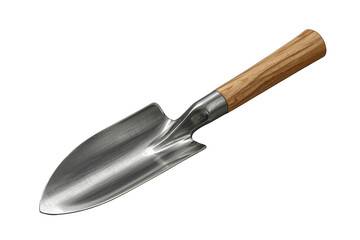 Fototapeta premium Garden trowel with wooden handle and metal blade, essential digging tool for planting and landscaping, transparent background