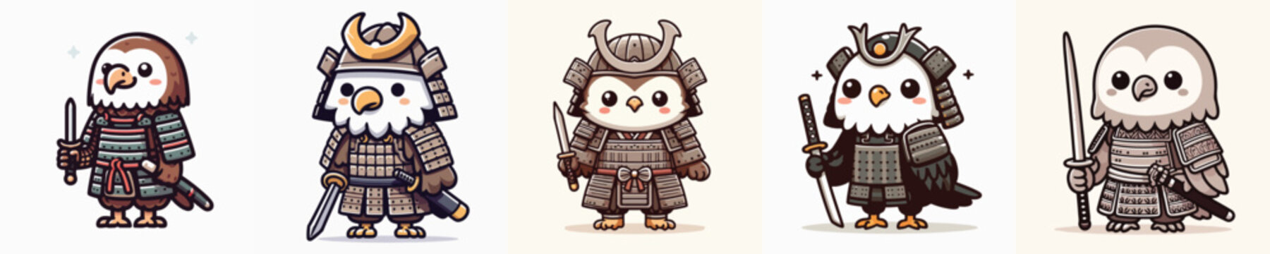cute eagle vector wearing samurai armor