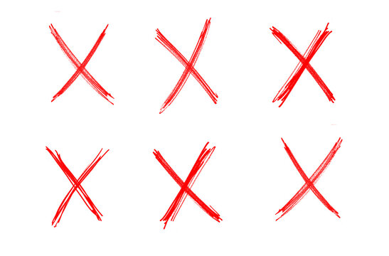 hand-drawn x marks, cancel or wrong symbol, isolated on white background, simple graphic illustration, red x mark