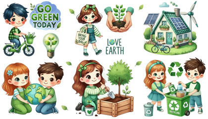 Fototapeta premium A colorful illustration of children promoting environmental awareness and sustainability