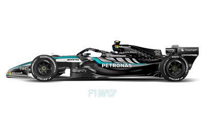 Fototapeta premium Brackley, United Kingdom, february 22 2026, Mercedes-AMG F1 W17 E Performance, Formula One car presentation, number 12, Andrea Kimi Antonelli, illustration on the white background