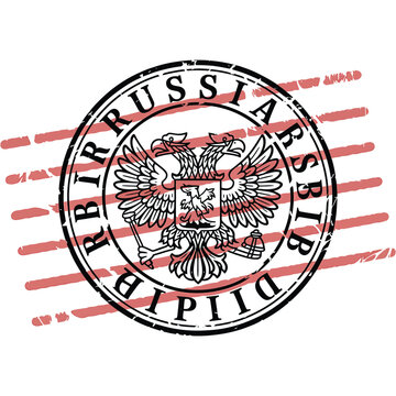 Russian federation emblem seal with distressed texture and red stripes