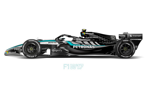 Brackley, United Kingdom, february 22 2026, Mercedes-AMG F1 W17 E Performance, Formula One car presentation, number 12, Andrea Kimi Antonelli, illustration on the white background