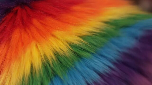 Close-up of layered, colored fibers, displaying a spectrum of hues, from red to violet