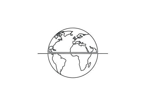 Simple line art globe drawing with earth map and horizontal center line