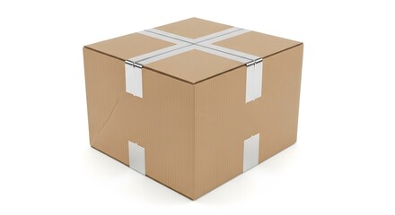 Fototapeta premium Closed Cardboard Box with Tape on White Background